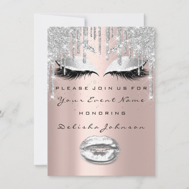 Spark Sweet 16th Drips Glitter Bridal Makeup Lips Invitation (Front)