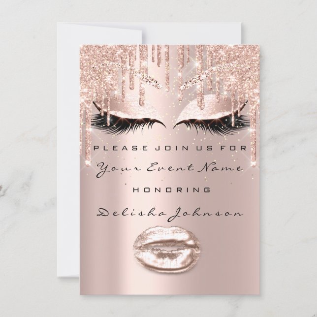 Spark Sweet 16th Drips Glitter Bridal Makeup  Lips Invitation (Front)