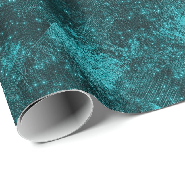 Spark Teal Abstract Woodland Night Stars Bridal Wrapping Paper (Roll Corner)