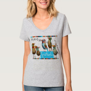 Sparkeeta Women's V-neck Grey Tee Colorful