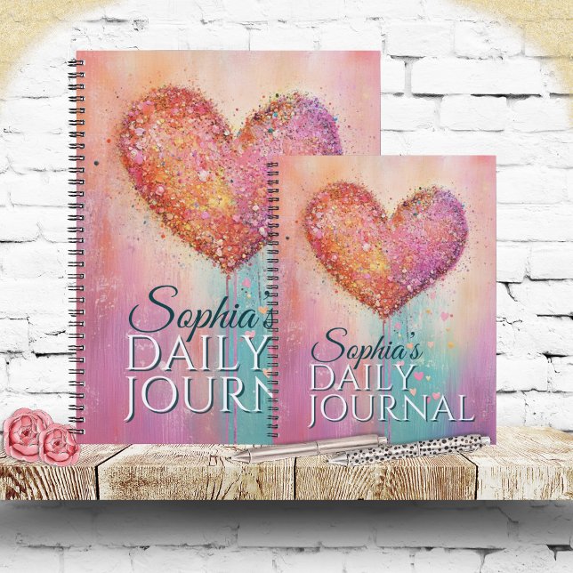 Sparking Watercolor Heart For Every Thought Notebook (Sparkling watercolor heart journal celebrating daily thoughts, inspiring personal stationery.)