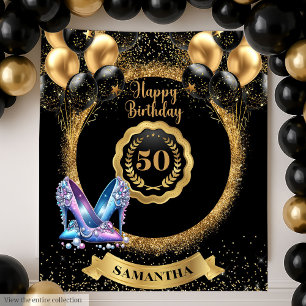 Sparkle 50th Birthday Backdrop Pink High Heels Tapestry