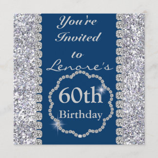 Sparkle 60th  Birthday Party ROYAL BLUE Invitation