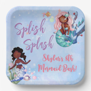 Sparkle African American Mermaid Bash Birthday  Paper Plate