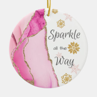 Sparkle all the Way Geode Pink Gold Glitter Ceramic Tree Decoration