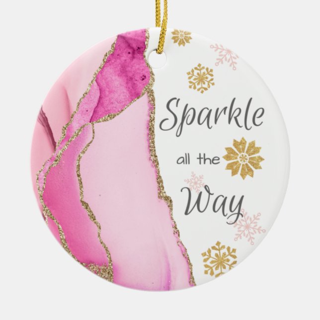 Sparkle all the Way Geode Pink Gold Glitter Ceramic Tree Decoration (Front)
