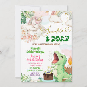 Sparkle and Roar Unicorn Dinosaur joint birthday I Invitation