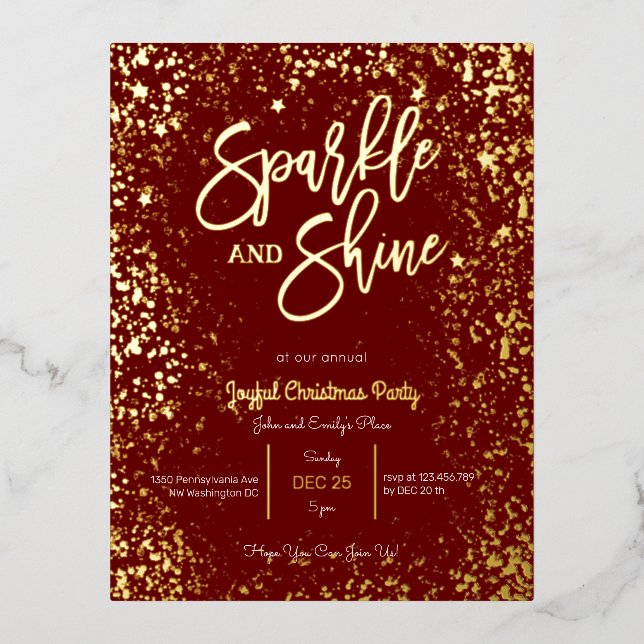 Sparkle and shine foil christmas party invitation (Front)