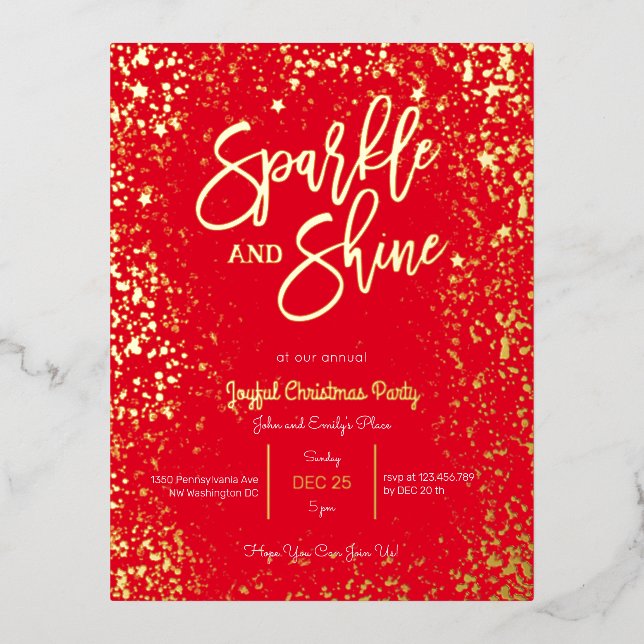 Sparkle and shine foil christmas party invitation (Front)