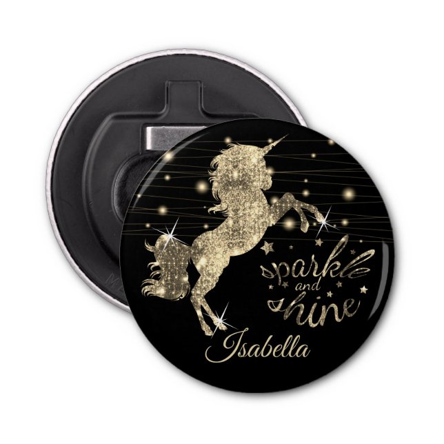 Sparkle and Shine Gold Unicorn Bottle Opener (Front)