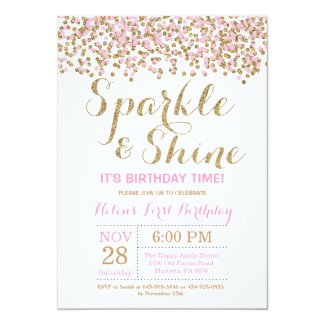 Sparkle and Shine Pink Gold Birthday Invitation