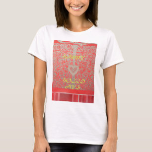 Sparkle and Shine: Red Glitter Heart Happy Holiday T-Shirt