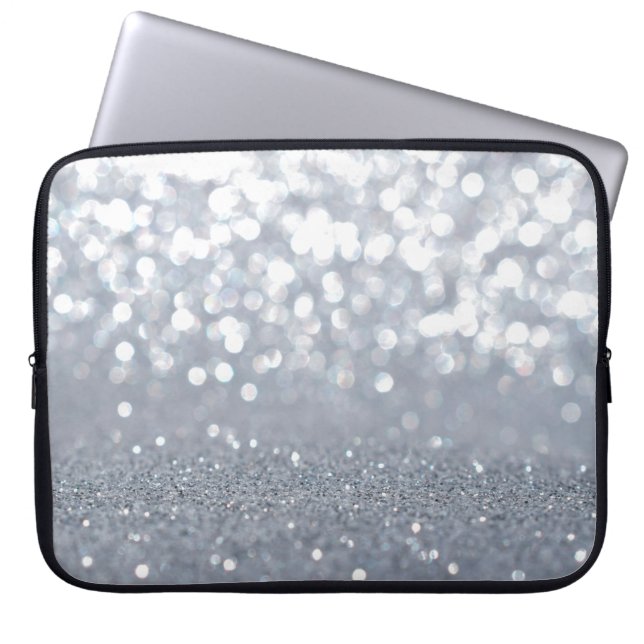 Sparkle and shiny of silver glitter abstract laptop sleeve (Front)