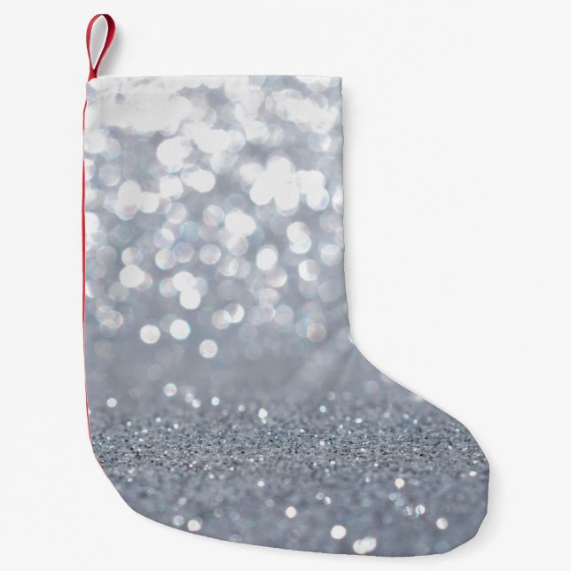 Sparkle and shiny of silver glitter abstract small christmas stocking (Front)