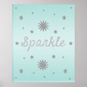 Sparkle Aqua with Silver Glitter Poster