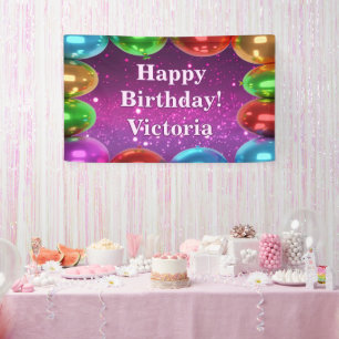 Sparkle Balloons Happy Birthday custom Vinyl Banner
