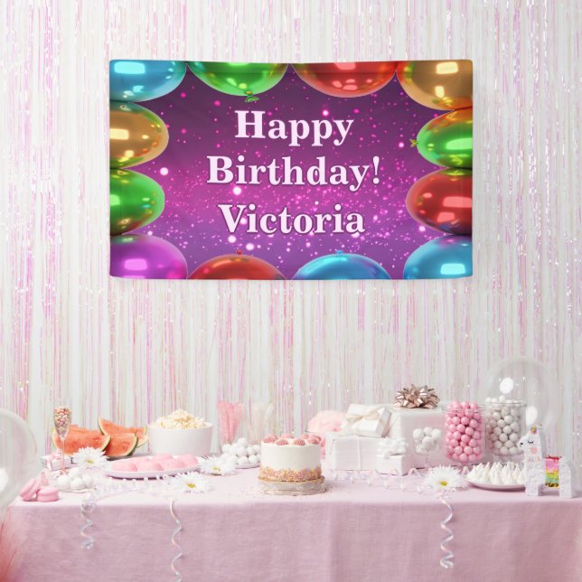 Sparkle Balloons Happy Birthday custom Vinyl Banner (Party)