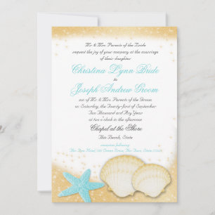 Sparkle Beach Sea Shells and Aqua Starfish Invitation
