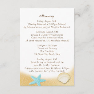 Sparkle Beach Seashell Aqua Wedding Intinerary Enclosure Card
