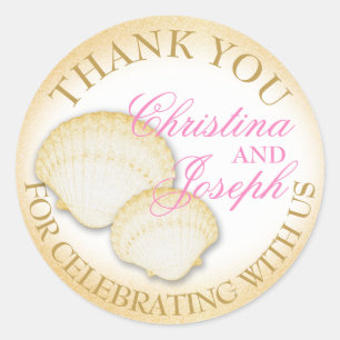 Sparkle Beach Seashells Thank You Classic Round Sticker