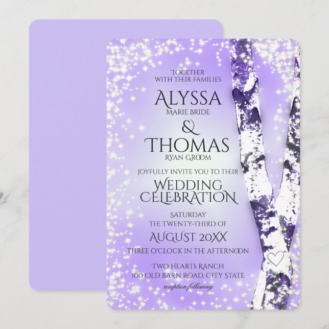 Sparkle Birch Wedding Violet Invitation (Front/Back)