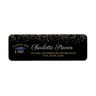 Sparkle Black and Gold Graduation Return Address