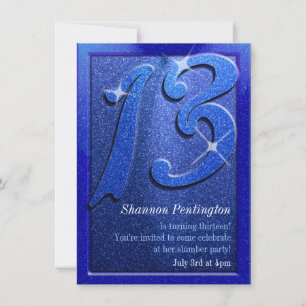 Sparkle Blue 13th Birthday Party Invitations