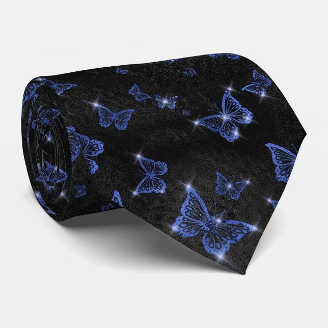 Sparkle Blue Glam Butterflies  Tie (Rolled)