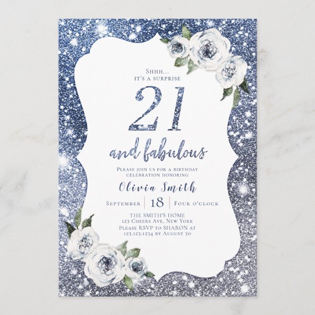 Blue And Silver Sparkles 21st Birthday Invitations Zazzle UK