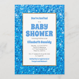 Sparkle Blue Glitter Baby Shower Invitation
