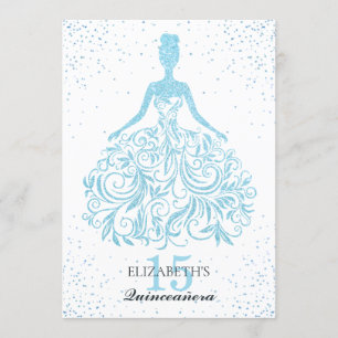 Sparkle Blue Glitter Dress Stylish Quinceañera Invitation