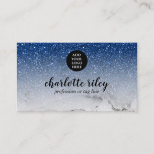 Sparkle Blue Glitter Ombre Cursive Add your Logo Business Card