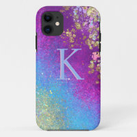 Sparkle Blue & Purple Glitter Monogram iPhone Case