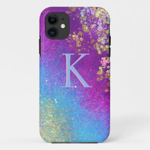 Sparkle Blue & Purple Glitter Monogram iPhone Case