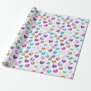 Sparkle Blue, Purple, Gold & Pink Glitter Hearts Wrapping Paper