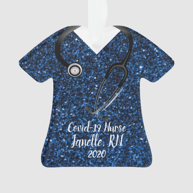 Sparkle Blue Scrub Top Nurse 2020 Ornament (Front)