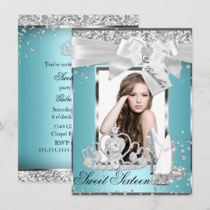 Sparkle Bow Tiara Photo Sweet 16 Invitation