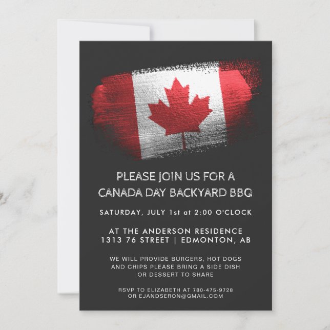Sparkle Brushstroke Canada Day BBQ Invitation (Front)