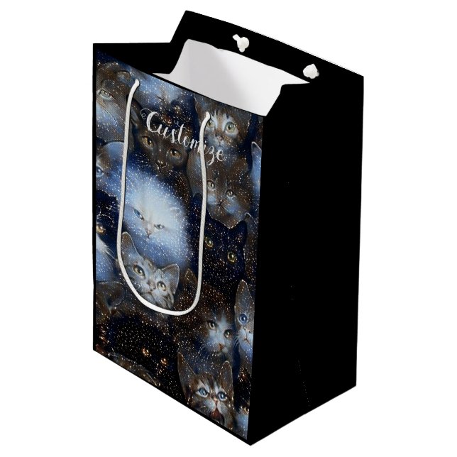 Sparkle Cats Medium Gift Bag (Front Angled)