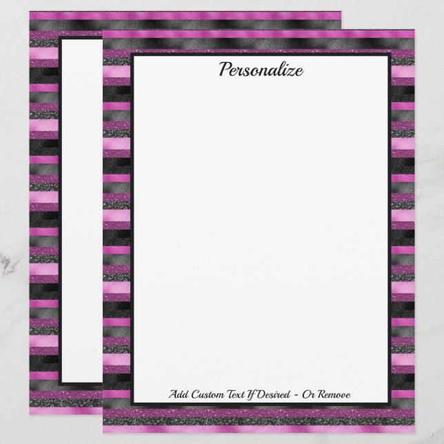 Sparkle Chic Pink Black Glitter Stripe Personalize (Front/Back)