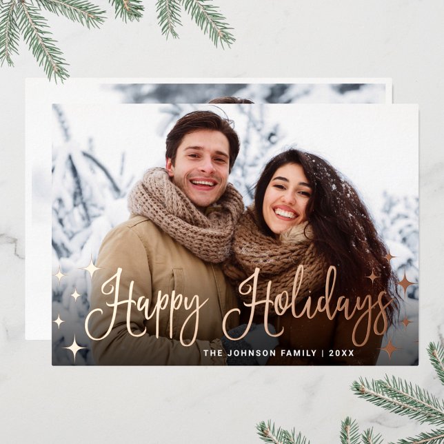Sparkle Christmas 2 PHOTO Greeting Rose Gold Foil Holiday Card (Creator Uploaded)