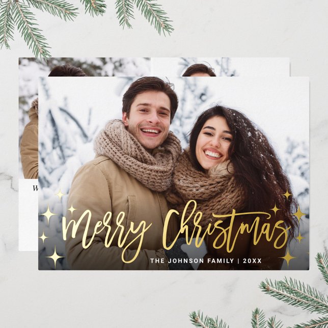Sparkle Christmas 3 PHOTO Greeting Gold Foil Holiday Card (Creator Uploaded)