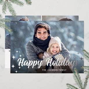 Sparkle Christmas 3 PHOTO Greeting Silver Foil Holiday Card