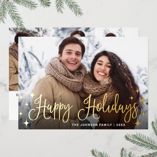 Sparkle Christmas 4 PHOTO Greeting Gold Foil Holiday Card (Creator Uploaded)