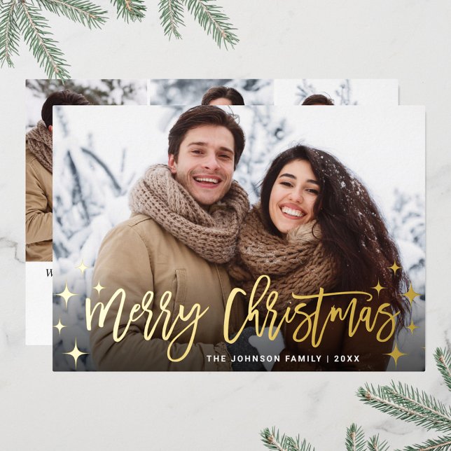 Sparkle Christmas 4 PHOTO Greeting Gold Foil Holiday Card (Creator Uploaded)