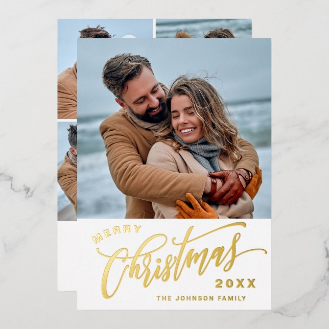 Sparkle Christmas 5 PHOTO Gold Foil Holiday Card (Front/Back)