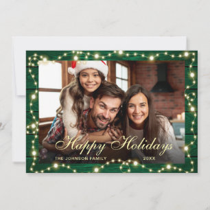 Sparkle Christmas Lights Rustic PHOTO Greeting Holiday Card