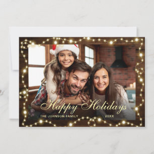 Sparkle Christmas Lights Rustic PHOTO Greeting Holiday Card