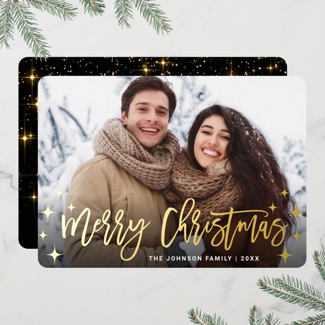 Sparkle Christmas PHOTO Greeting Gold Foil Holiday Card (Creator Uploaded)