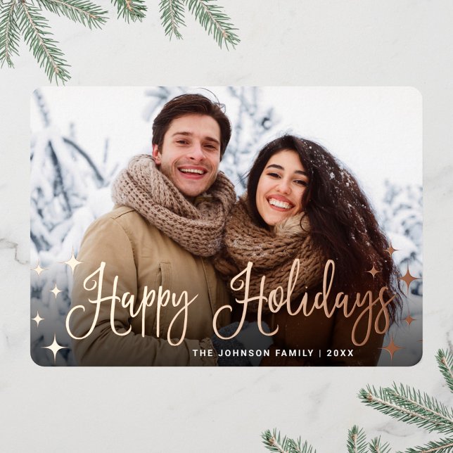 Sparkle Christmas PHOTO Greeting Rose Gold Foil Holiday Card (Creator Uploaded)